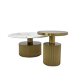 Nesting Coffee Table with White Marble Top with Matte Gold Frame and Black Glass
