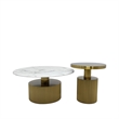 Nesting Coffee Table with White Marble Top with Matte Gold Frame and Black Glass