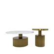 Nesting Coffee Table with White Marble Top with Matte Gold Frame and Black Glass