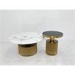 Nesting Coffee Table with White Marble Top with Matte Gold Frame and Black Glass