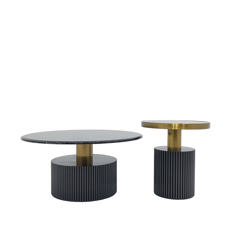 Nesting Coffee Table with Black Marble Top with Black Base and Black Glass