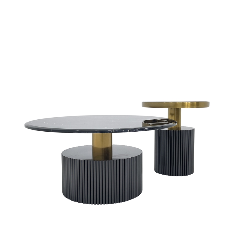 Nesting Coffee Table with Black Marble Top with Black Base and Black Glass