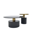 Nesting Coffee Table with Black Marble Top with Black Base and Black Glass