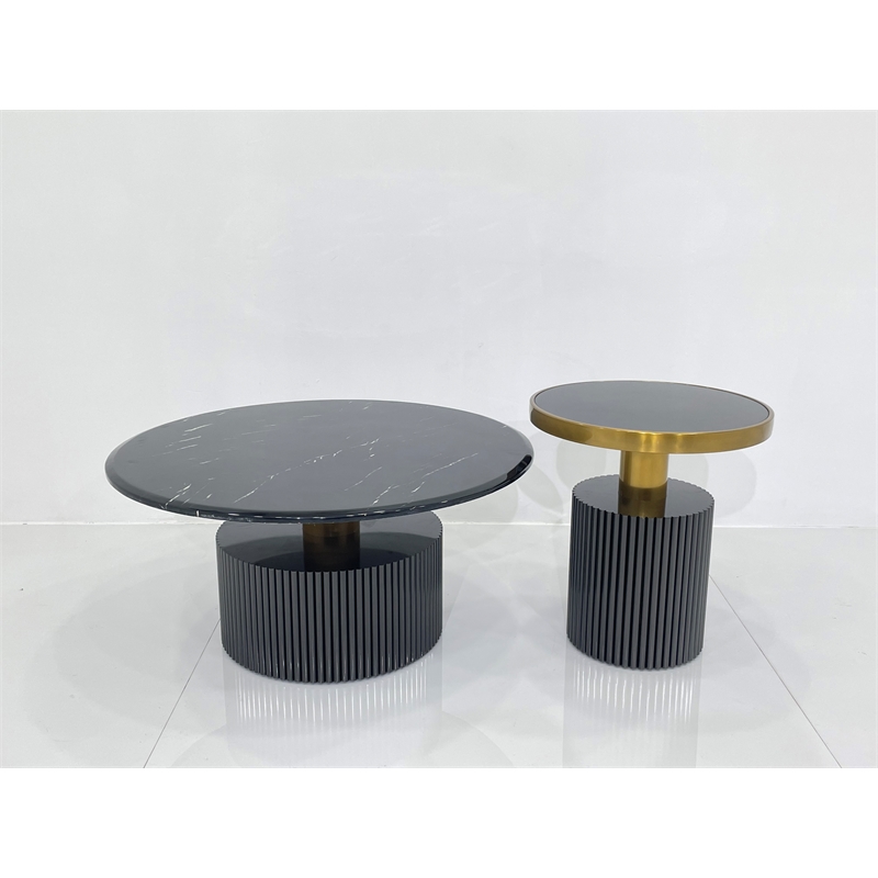 Nesting Coffee Table with Black Marble Top with Black Base and Black Glass