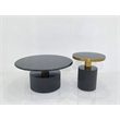 Nesting Coffee Table with Black Marble Top with Black Base and Black Glass