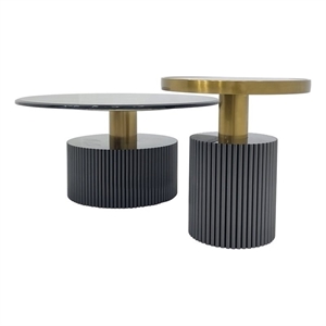 Nesting Coffee Table with Black Marble Top with Black Base and Black Glass