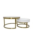 Nesting Coffee Table with White Marble Top and Matte Gold Base with Drawer