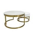 Nesting Coffee Table with White Marble Top and Matte Gold Base with Drawer