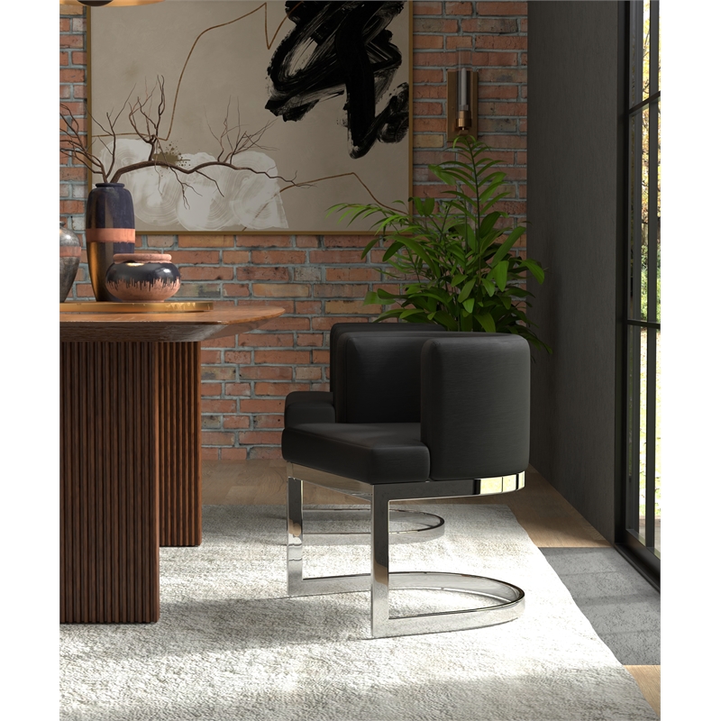 WingBack Dining Chair in Black PU and Chrome Base