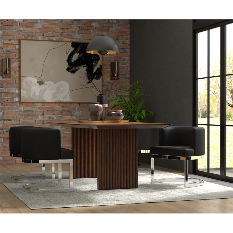 WingBack Dining Chair in Black PU and Chrome Base