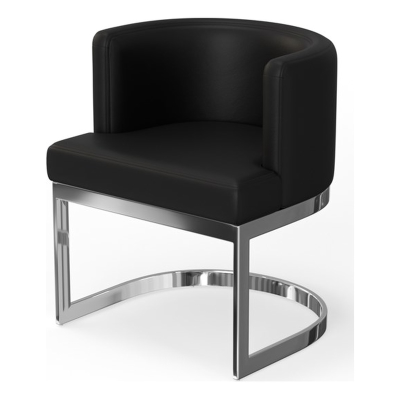 WingBack Dining Chair in Black PU and Chrome Base