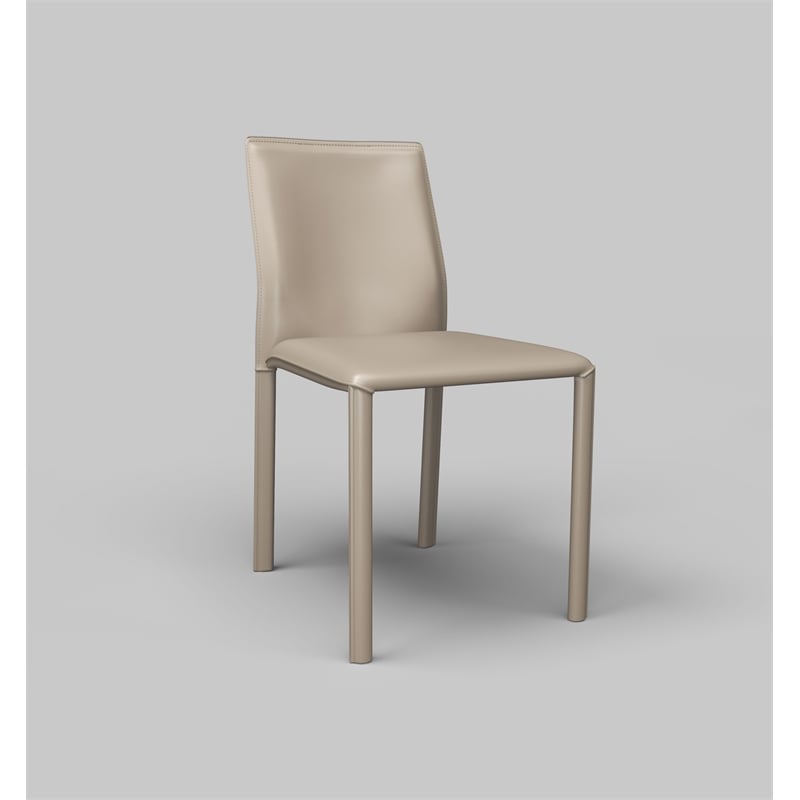 Set of 2 Stackable Taupe PU Leather Side Chair with Iron Frame