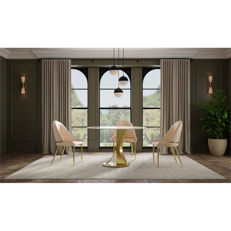 Set of 2 Taupe Color Faux Leather Dining Chair with Stainless Steel Frame