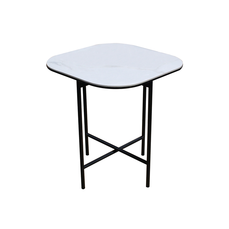 End Table with White Marbled Ceramic Top and Black Metal Frame
