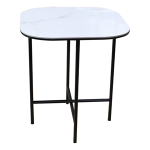 End Table with White Marbled Ceramic Top and Black Metal Frame