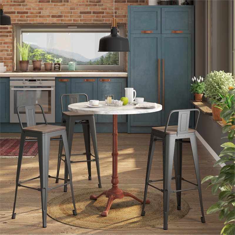 Set of 4 Stackable Metal Barstool with Backrest Counter Height 26