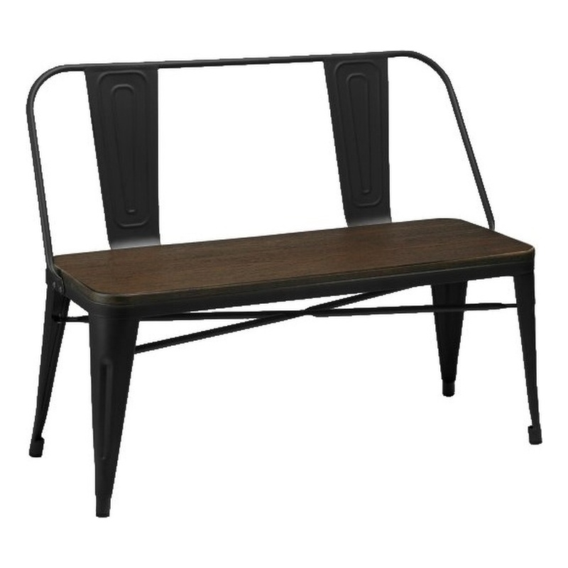 Metal Bench in Matte Black with Wood Seat