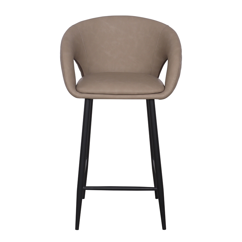 Set of 2 Counter Stool with PU Seat and Black Metal Legs