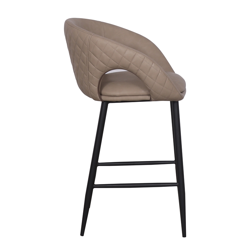 Set of 2 Counter Stool with PU Seat and Black Metal Legs