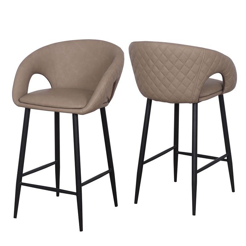 Set of 2 Counter Stool with PU Seat and Black Metal Legs