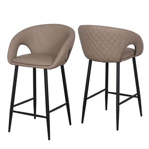 Set of 2 Counter Stool with PU Seat and Black Metal Legs