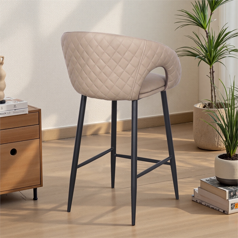 Set of 2 Counter Stool with PU Seat and Black Metal Legs