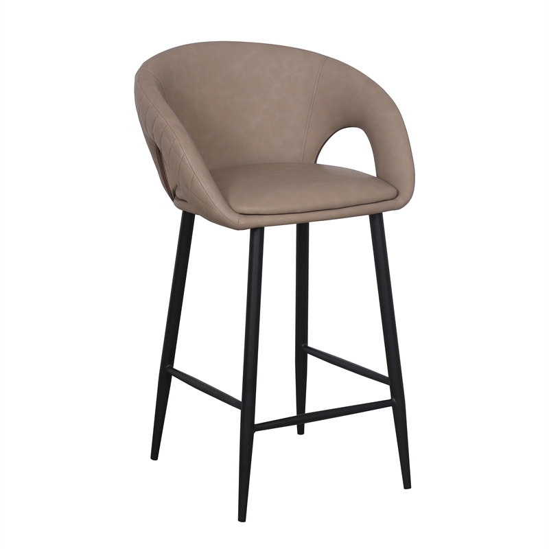 Set of 2 Counter Stool with PU Seat and Black Metal Legs