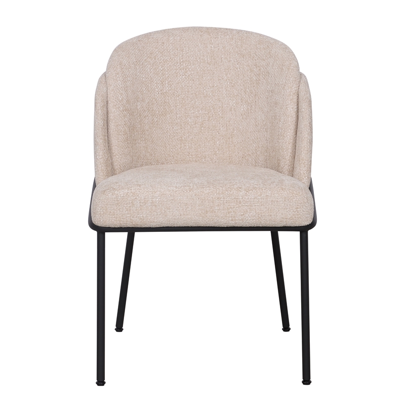 Set of 2 Dining Chair with Fabric Seat and Black Metal Frame