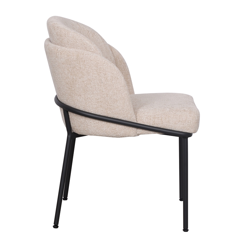 Set of 2 Dining Chair with Fabric Seat and Black Metal Frame