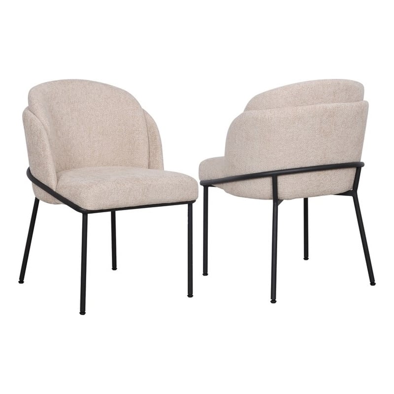 Set of 2 Dining Chair with Fabric Seat and Black Metal Frame