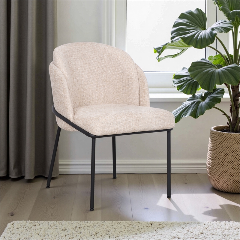 Set of 2 Dining Chair with Fabric Seat and Black Metal Frame