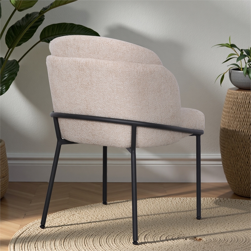 Set of 2 Dining Chair with Fabric Seat and Black Metal Frame