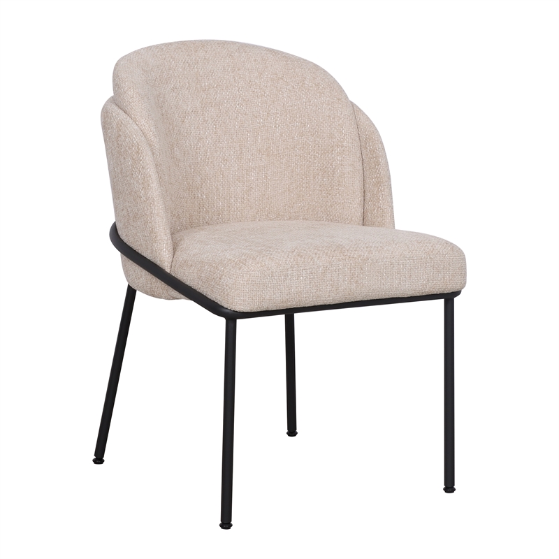 Set of 2 Dining Chair with Fabric Seat and Black Metal Frame