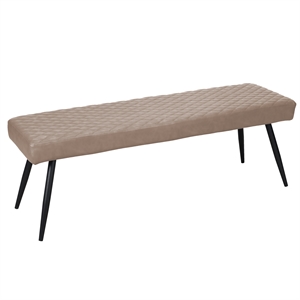 Beige Faux Leather Upholstered Dining Bench with Black Sanded Legs