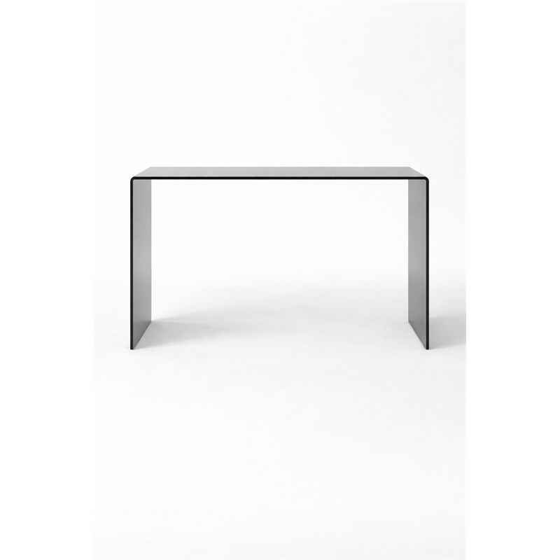 Bent Tempered Glass Computer Desk in Translucent Gray