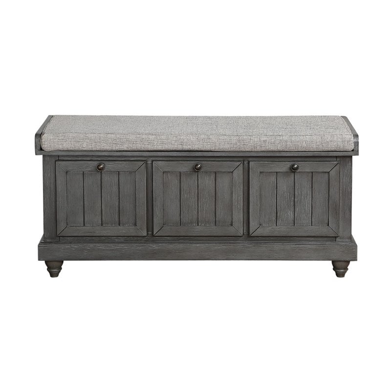 Lexicon Woodwell Wood Storage Bench in Dark Gray