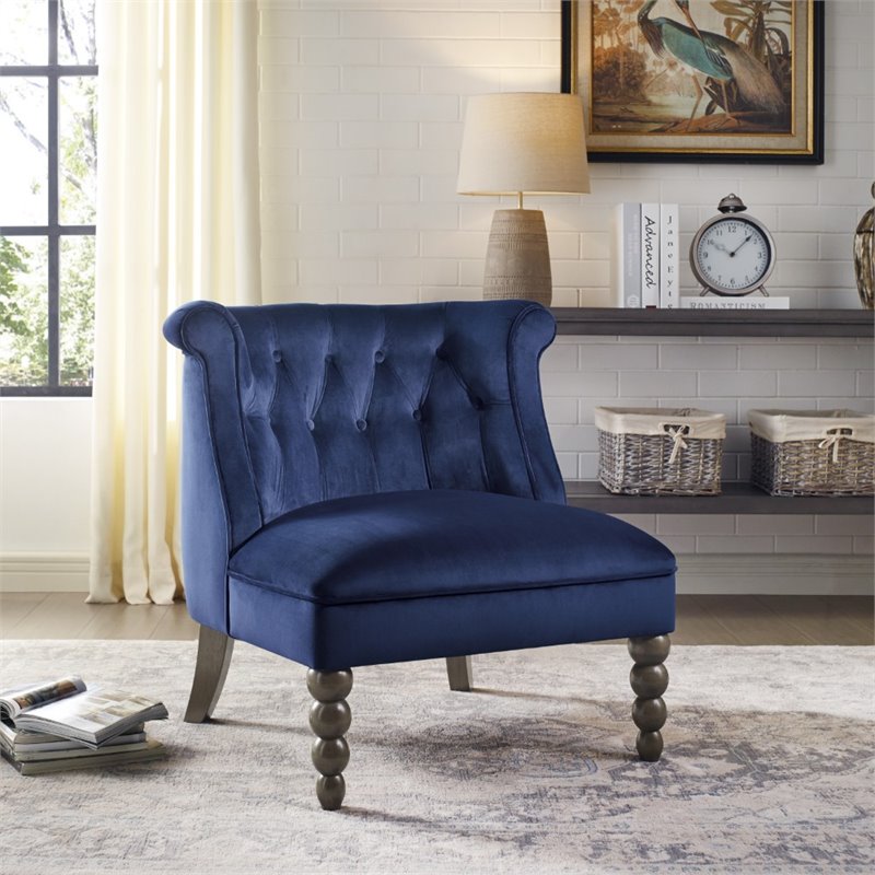 Lexicon Odelle Velvet Upholstered Accent Chair in Navy 1012NV1
