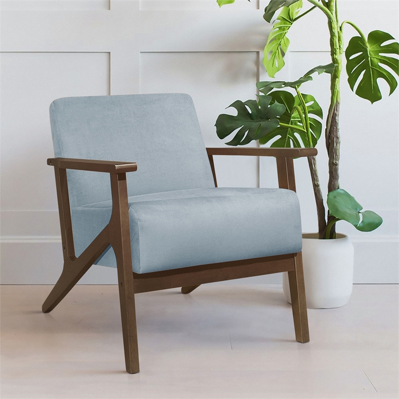Lexicon August Velvet Upholstered Accent Chair in Blue Gray