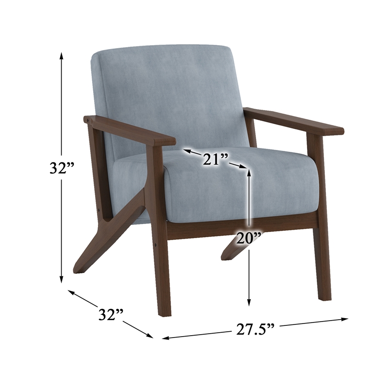 Lexicon August Velvet Upholstered Accent Chair in Blue Gray