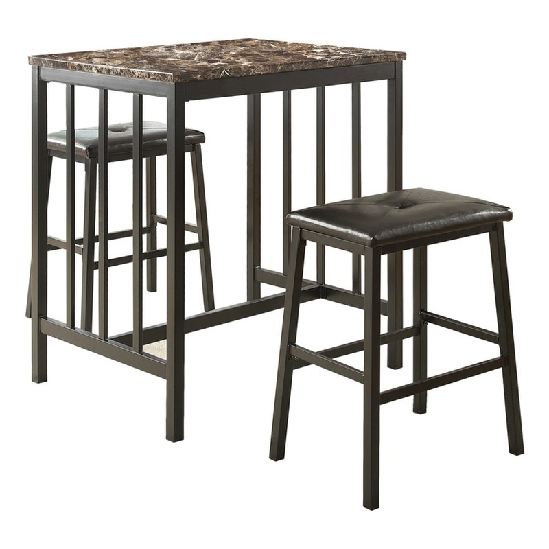 Lexicon Edgar 3 Piece Faux Marble Top Counter Height Dining Set in Black