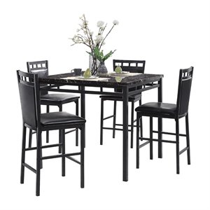 lexicon olney 5 piece faux marble top counter height dining set in black