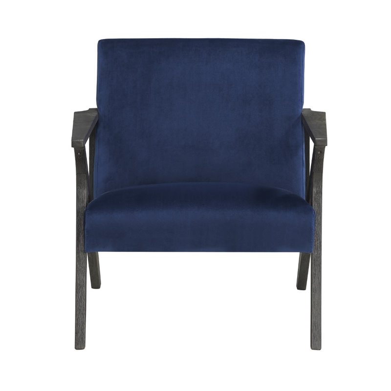 Lexicon Coriana Velvet Upholstered Wood Frame Accent Chair in Navy