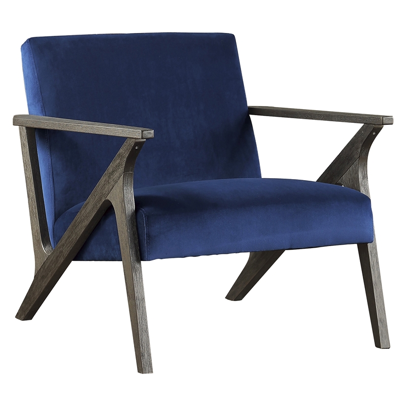Lexicon Coriana Velvet Upholstered Wood Frame Accent Chair in Navy