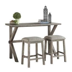 lexicon palmer 3 piece wood counter height dining set in wire brush gray