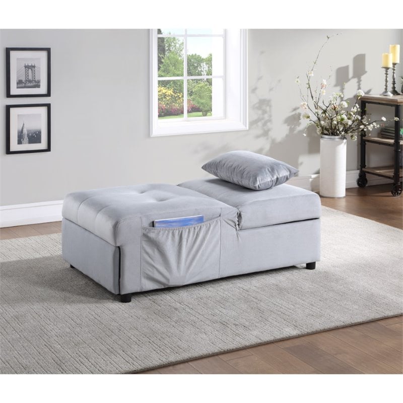 Lexicon Garrell Wood Storage Bench with Pull Out Ottoman in Gray