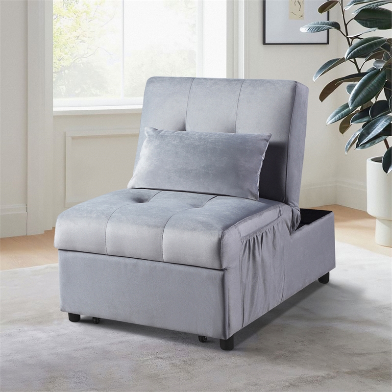 Lexicon Garrell Wood Storage Bench with Pull Out Ottoman in Gray