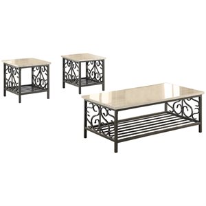 lexicon fairhope 3 piece faux marble top occasional table set in black