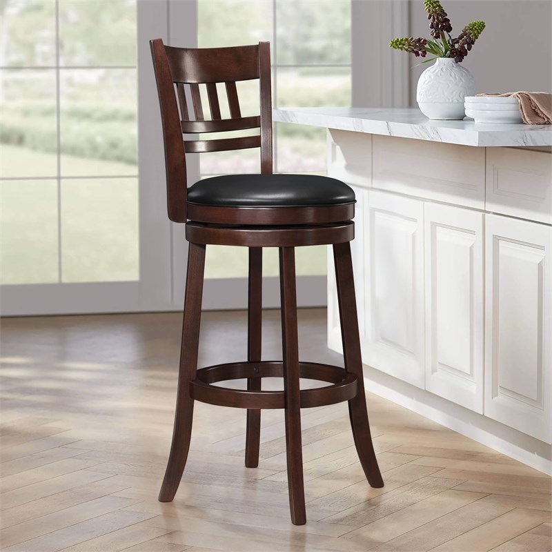 Lexicon Shapel Faux Leather Swivel Bar Stool in Dark Cherry