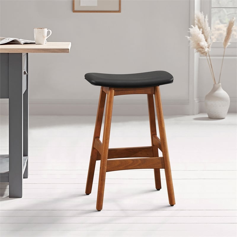 Lexicon Ride Faux Leather Counter Stool in Black (Set of 2)