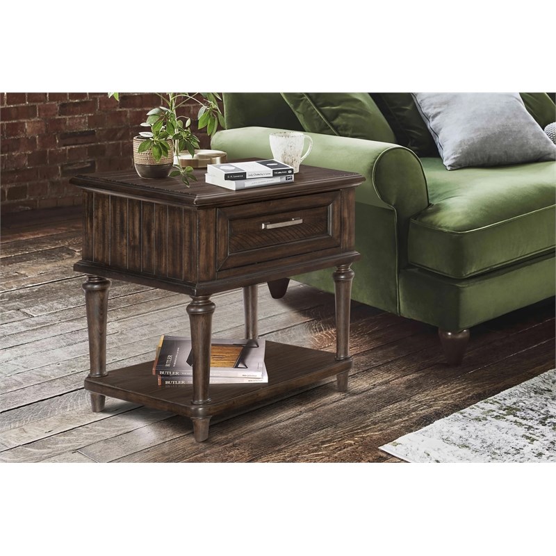 Lexicon Cardano Wood 1 Drawer End Table in Driftwood Charcoal